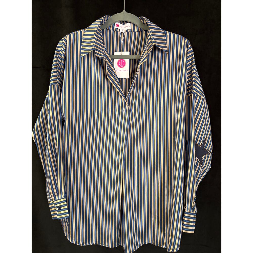NWT Caryn Lawn Preppy Star Elbow Blouse Size 2